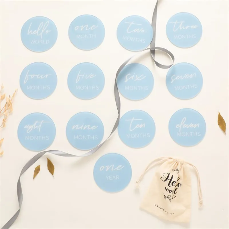 13pcs Baby Acrylic Milestone Number Newborn Photography Props Accessories Monthly Memorial Cards For 0-12 Months Baby Birth Gift