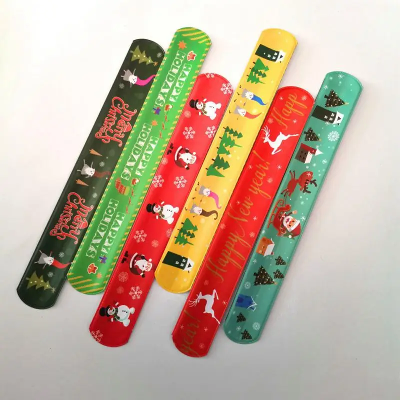 10/20/50PCS  Cartoon Santa Christmas Slaps Bracelet Toys Children's Christmas Party Favor Kids Xmas New Year Gifts Bag Fillers