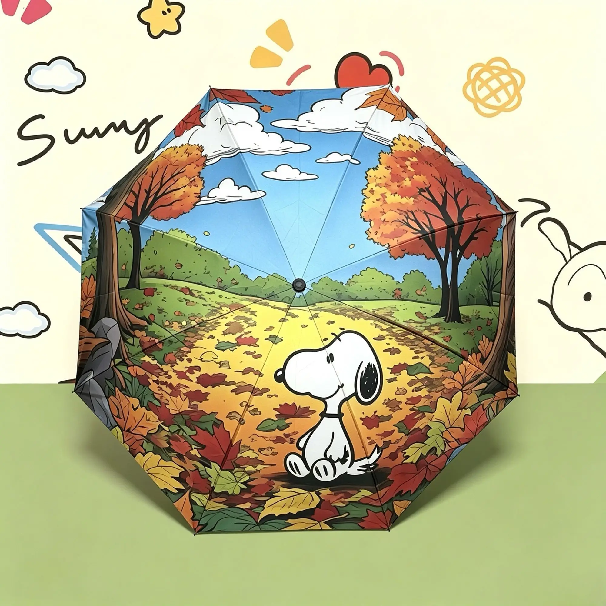 Snoopy Golf-Print UV-Schutz Sonnenschirm Faltbarer Windresistenter Sonnen- und Regenschirm Outdoor-Reise Cartoon-Regenschirm
