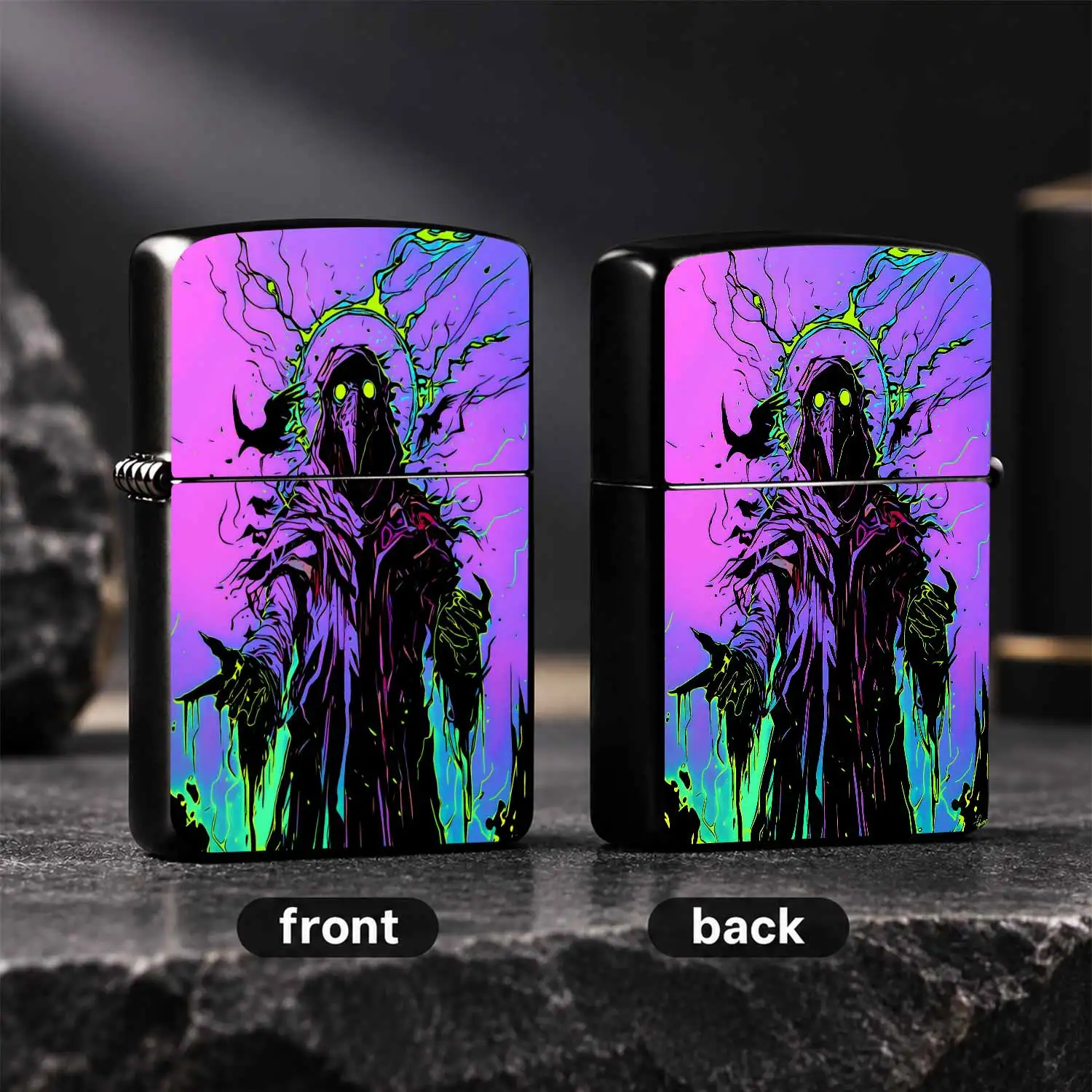 Cyber Neon Plague Messenger Themed Lighter, Trendy Art Illustration Design Portable Ignition Accessory, Ideal For Daily Commute Outdoor Camping Social Gatherings All Scenarios, Thoughtful Unique Trendy Practical Gift For Hobbyists And Frien