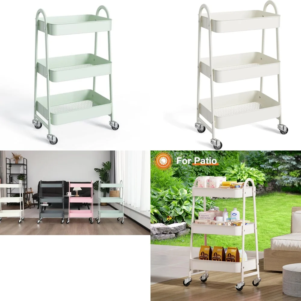 

3 Tier Rolling Cart with Storage Bins Metal Utility Cart for Kitchen Bathroom Organizer Rolling Storage Rack Multifunctional