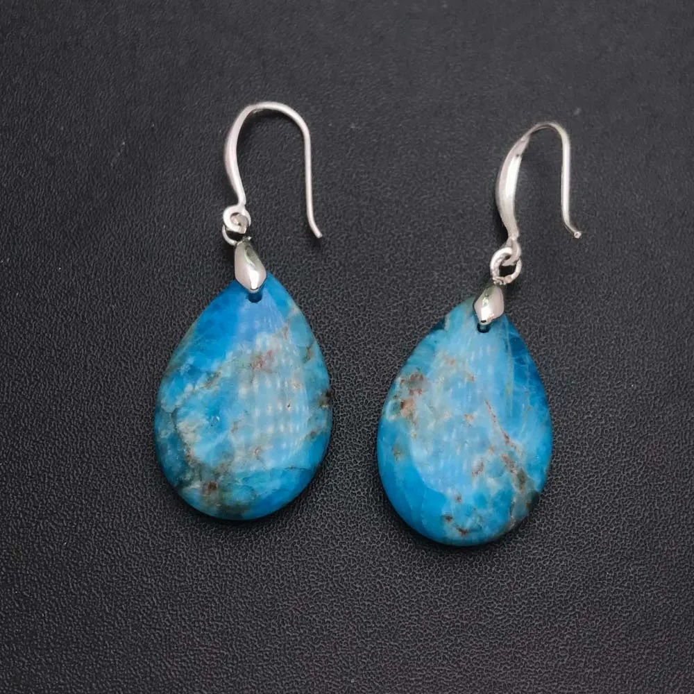 Natural Apatite Earrings Sterling 925 Silver Gemstone 17*25mm Divination Spiritual Meditationfor Women Party Jewelry Gift