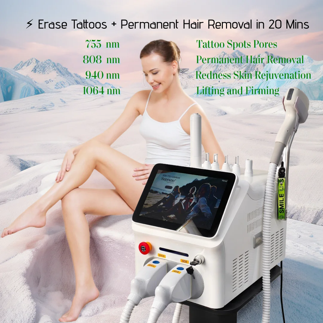 

2in1 Soprano Titanium lce PlatinumDiode 755 808 1064nm 4 Wavelength LaserMachine Painlessf 4000W 2026