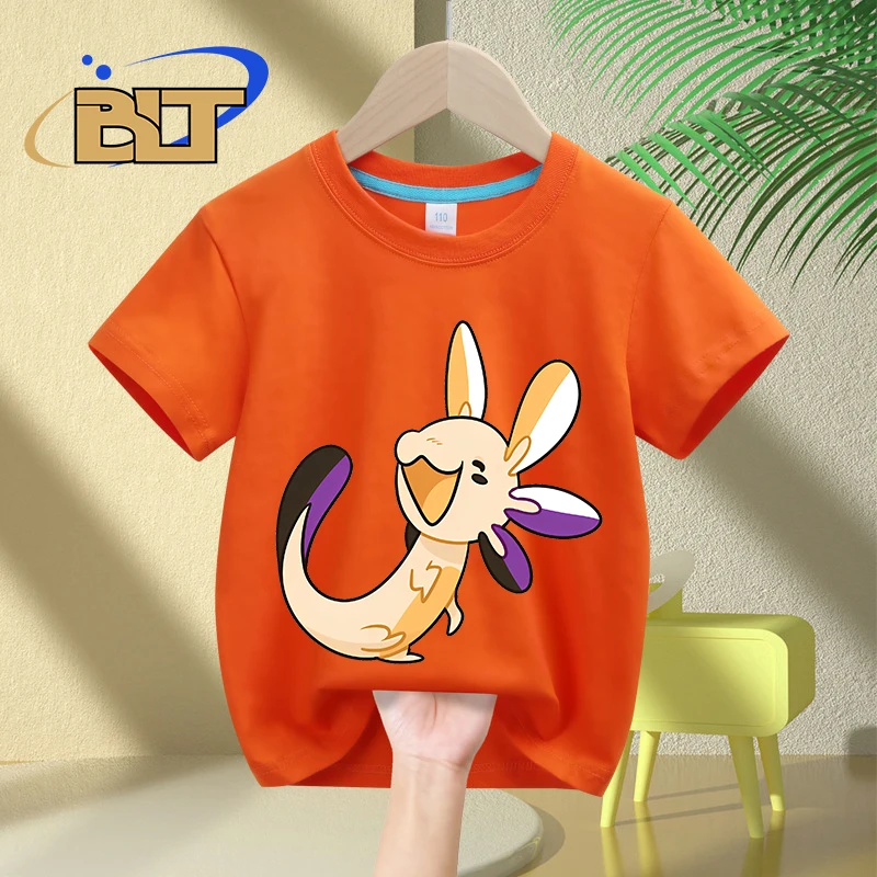 Camiseta infantil de manga curta, vermelha, Axoll, desenho animado estampado, fofo, tops casuais para crianças, meninos e meninas, verão