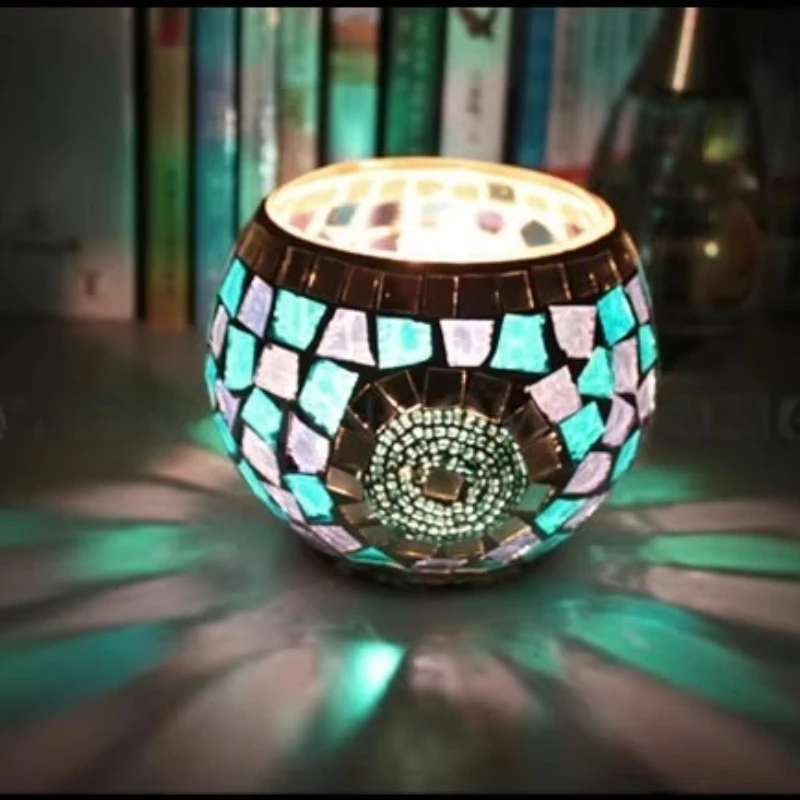 Large Colored Mosaic Glass Candle Holder European Retro Decoration Bar Candle Cup Home Wedding Decoration Candle Holders