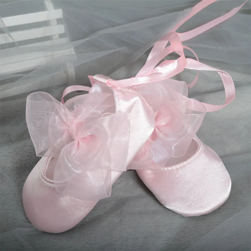 Dollbling Baby Toddler Shoes Pink Solid Color Lace Bow Lace Closed Cotton Soft Bottom Normal Size Comfortable Baby Girl