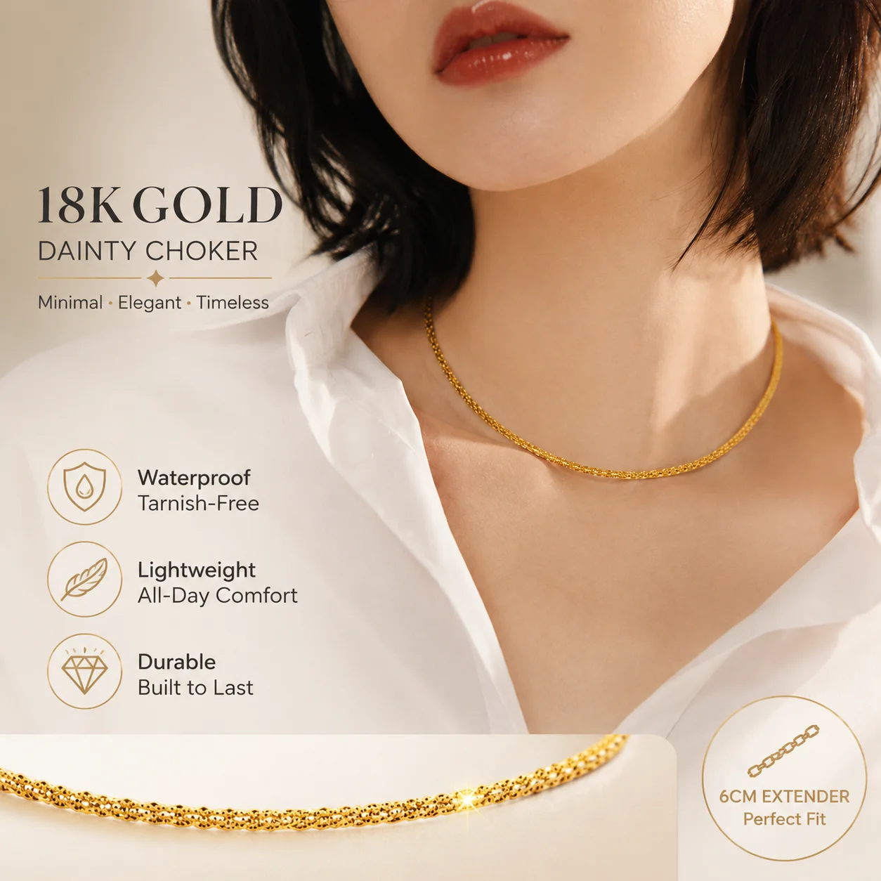 Stainless Steel 2.3mm Sparkle Twisted Shimmer Chain Choker Necklace for Women Minimalist Stackable Thin Layering Jewelry Gift