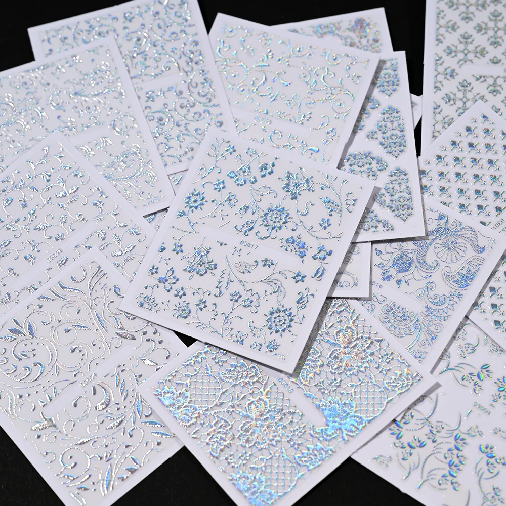 30 Pz Nero/Bianco Fiore Del Merletto Unghie artistiche Adesivi 5.2*6.2 cm Striscia/Linea/Floreale Autoadesiva Slider Matrimonio di Lusso Decalcomanie per Manicure