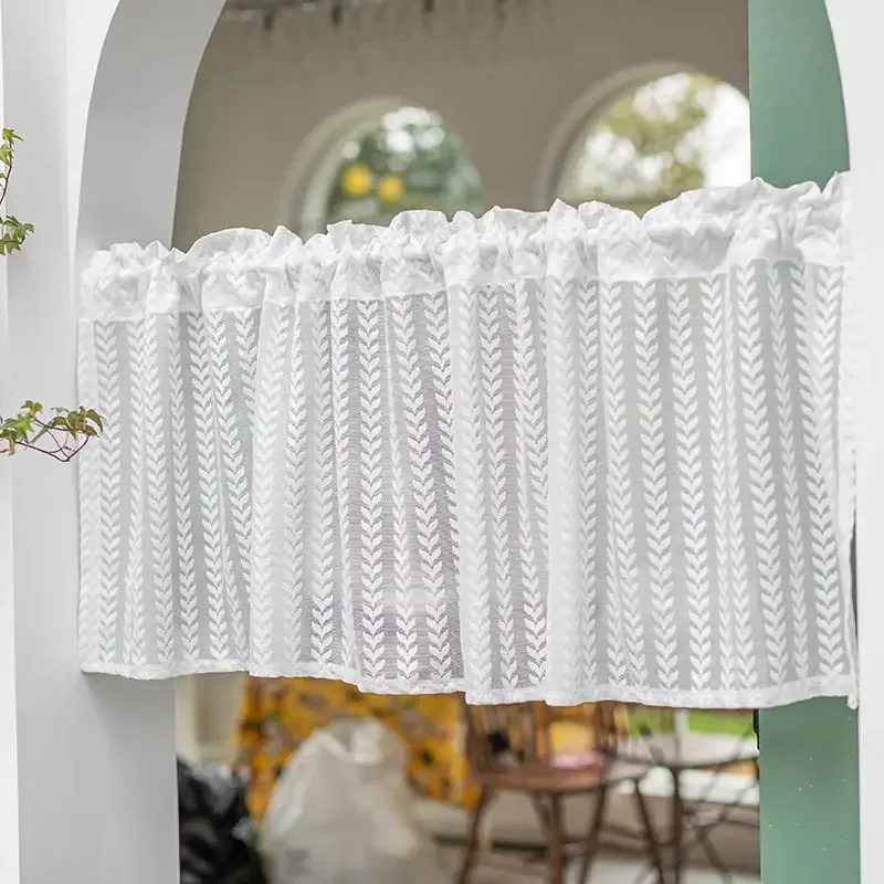 Valance Short Window Curtain White Sheer Rod Pocket Kitchen Curtains Romatic Jacquard W150xL50cm Modern Style Solid Valances