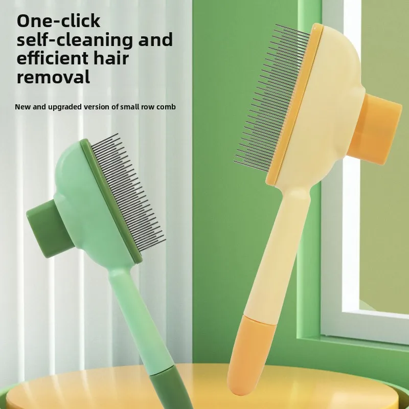 

Dog and cat comb - detangling, shedding, and self-cleaning pet comb - professional grooming comb for massage and hair removal