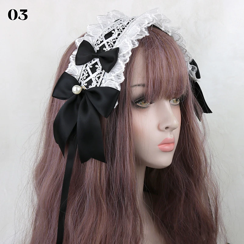 Lolita Ruffled Lace Hair Hoop, Sweet Headband, Bowknot Headdress, Maid Cosplay, Acessórios de Cabelo, KC, Estilo Japonês