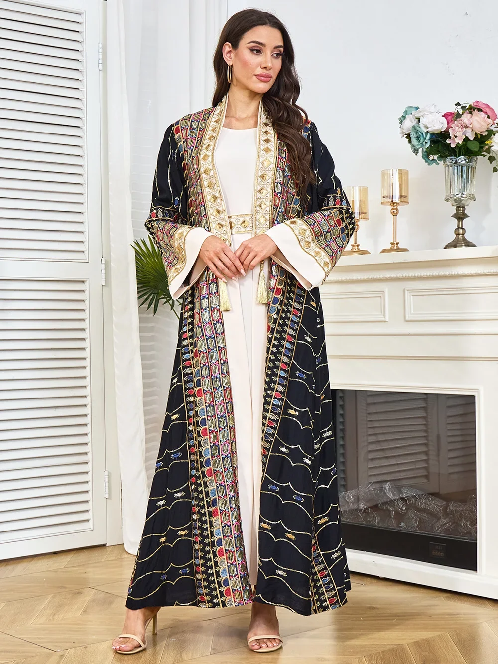 Eid Abaya femmes Robe musulmane Jalabiya paillettes 2 pièces ensemble à lacets robes Largos fête Ramadan robes longues caftan Robe 2025