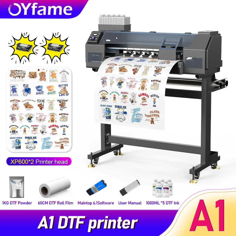 

OYfame A1 DTF Printer 60CM Directly To Film With Dual XP600 Printer head DTF Printing Machine A1 For Clothes Jeans All Fabric