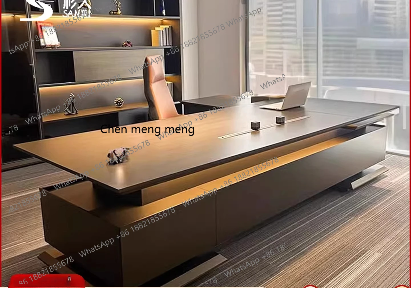 

Элитный стол руководителя класса люкс, стол президента, шкаф для документов, стол для кабинета генерального директора, большой офисный стол, простой и современный дизайн.