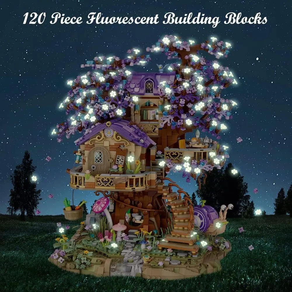 LOZ ミニエルフツリーハウスシティストリートビュービルディングブロック桜モデル DIY 発光建物男の子女の子子供のギフト