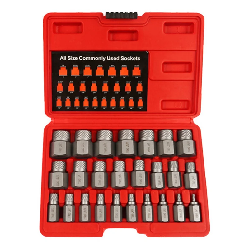 

AB34-Effective Hex Screw Extractor Set 25 Piece Bolt Remover Kit For Quick And Easy Removal Of Stripped And Damaged Screws