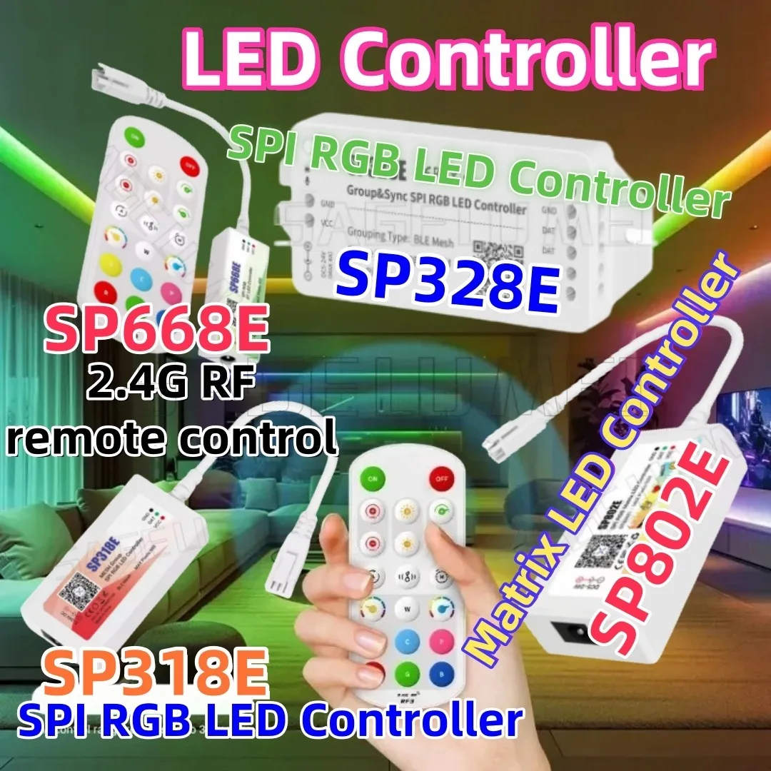 

5-24V SP318E/328E/668E/802E RGBIC Pixels LED Strip Light Controller Group & Sync Mesh Bluetooth APP Control WS2813 WS2815 Light