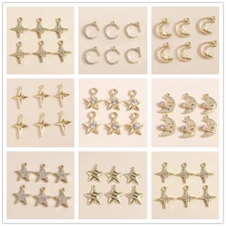 8pcs Cute Gold Plated Crystal Moon Star Charm for DIY Jewelry Making Handmade Earring Necklace Pendant