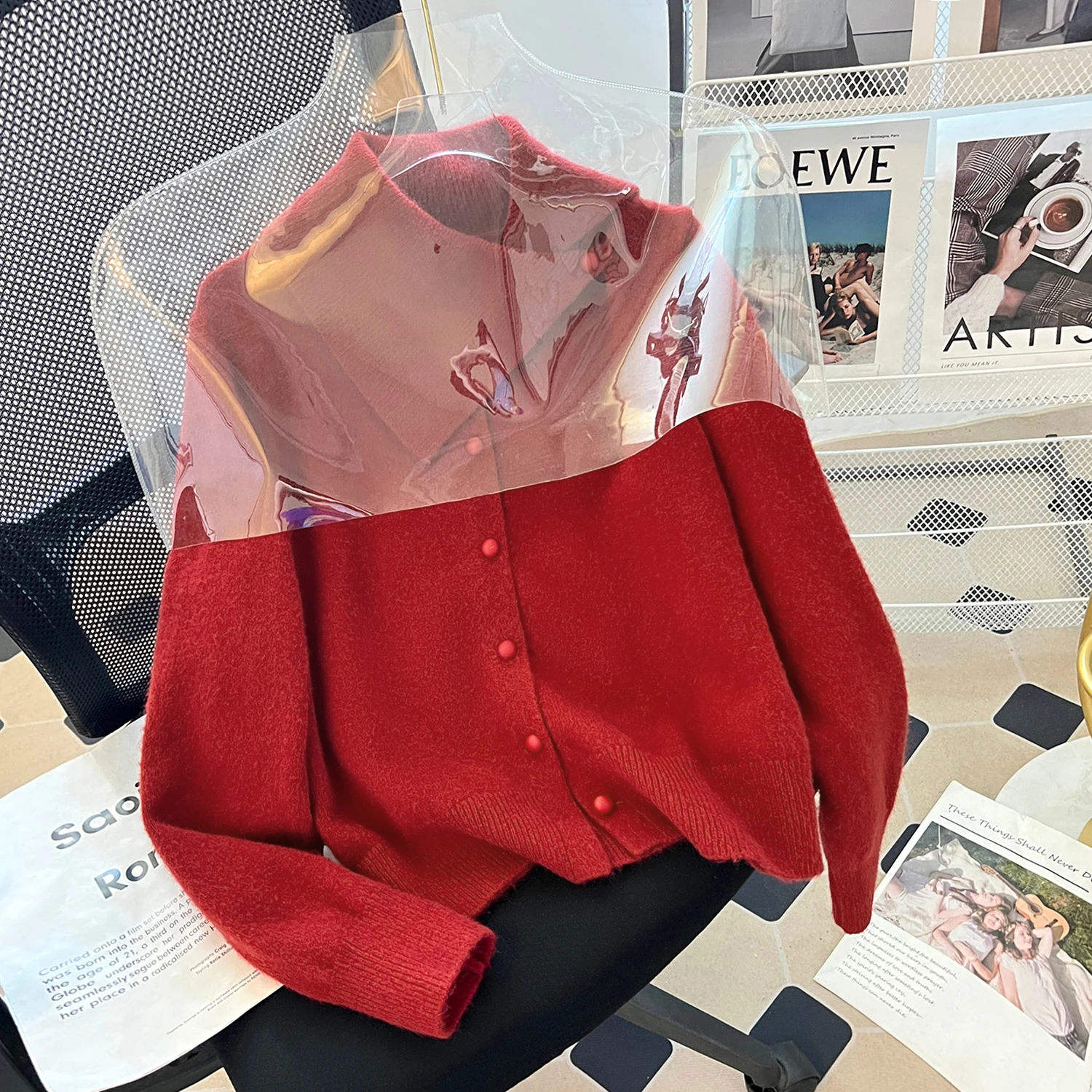 

Теплый шерстяной вязаный свитер для женщин, дизайн Ele, зимний, красный, приятный к телу, с высоким воротником, длинными рукавами, из мягкого материала