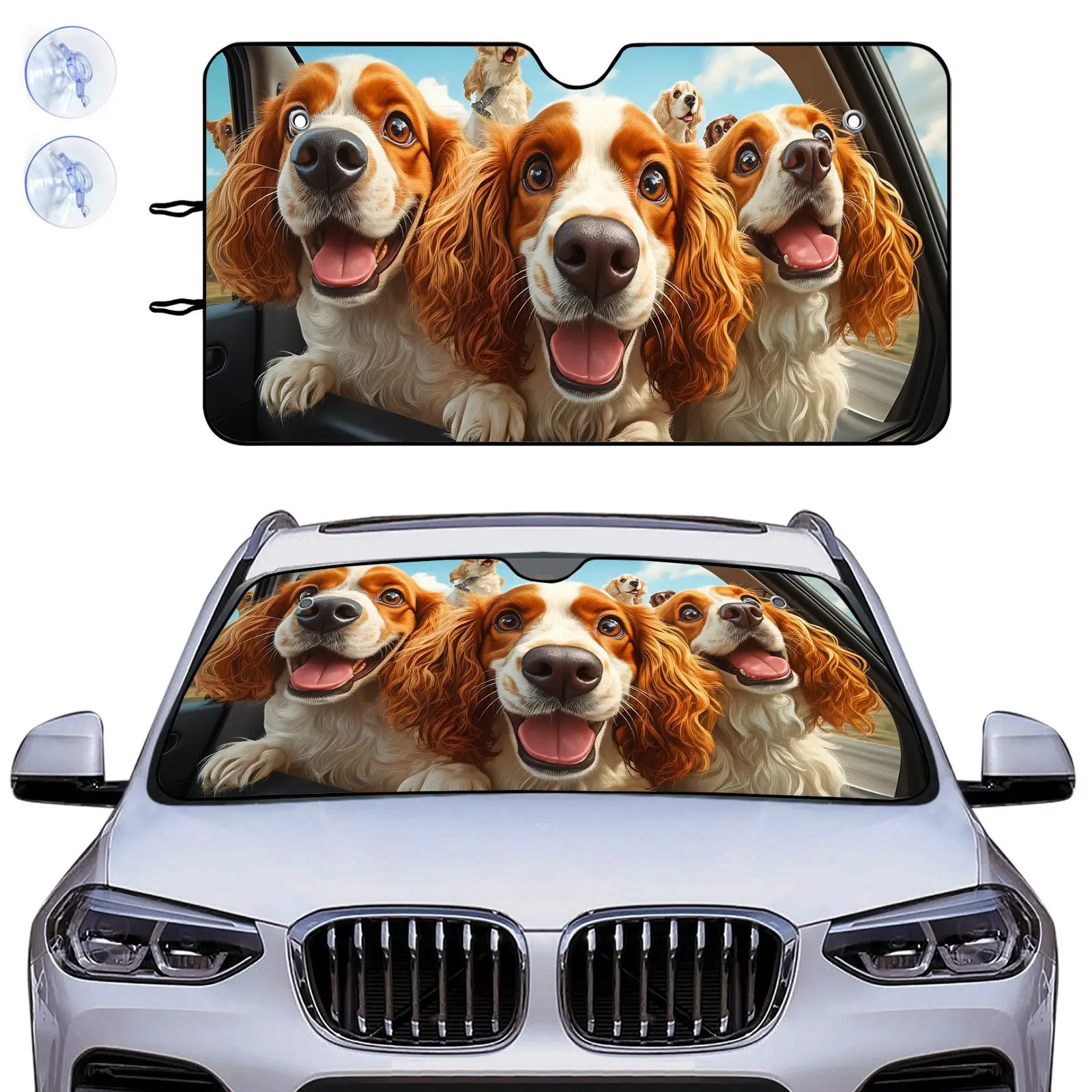 Car Sun Shade Auto Window Cover With Cocker Spaniel Dog Print For Vehicle Interior Protection And Decorative Use