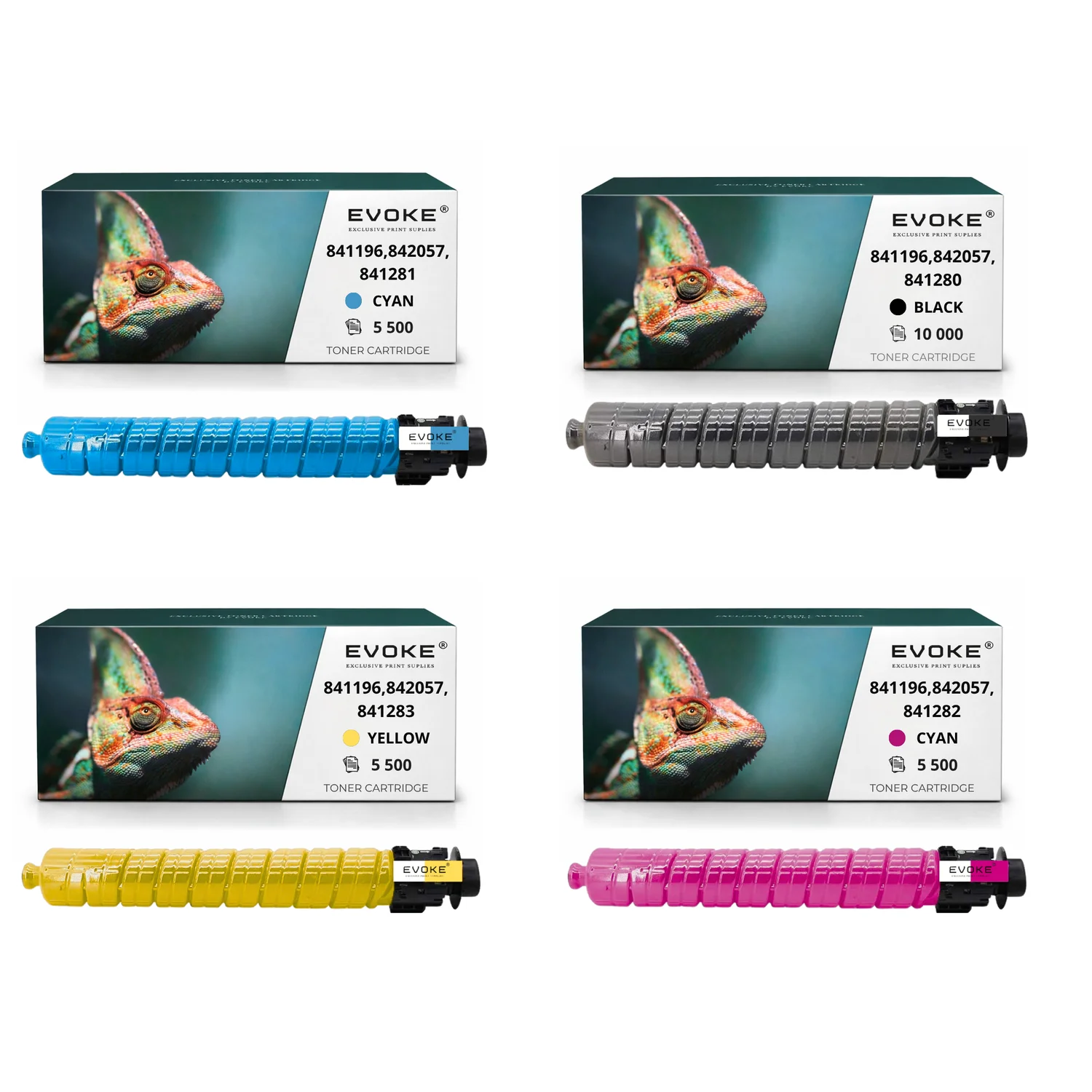Evoke compatibele toner voor Ricoh Mpc-2030 Mpc-2050 Mpc-2550 4X Cmyk: Zwart, Cyaan, Magenta, Geel 26500 pagina's Mp C2030 C2050 C2530 Mpc2050 Mpc2550; Nashuatec Mp C2030 Mpc2050
