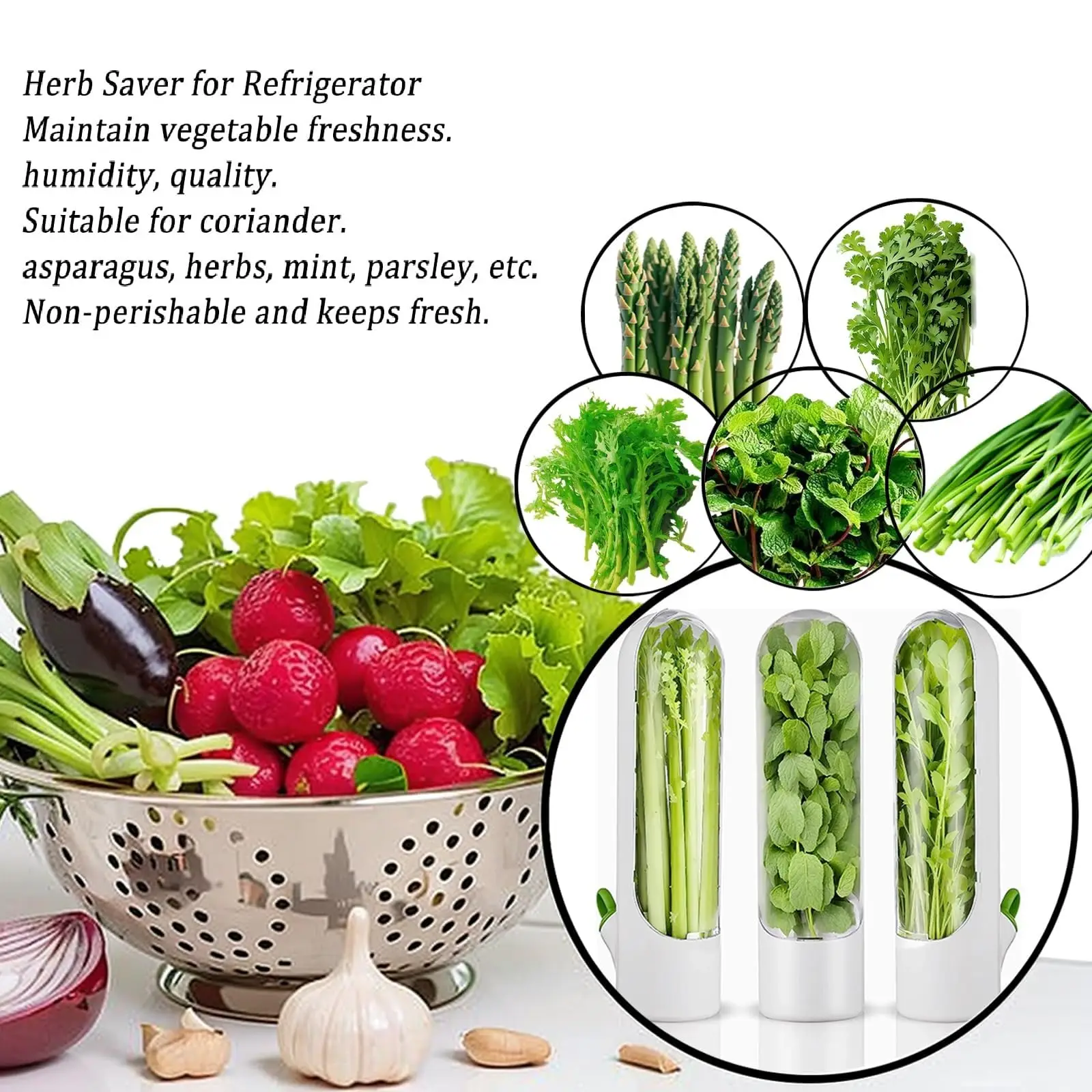 Herb Saver for Refrigerator Storage Container Fresh Herb Keeper Vanilla Vegetables Preservation Bottle for Cilantro/Mint/Parsley