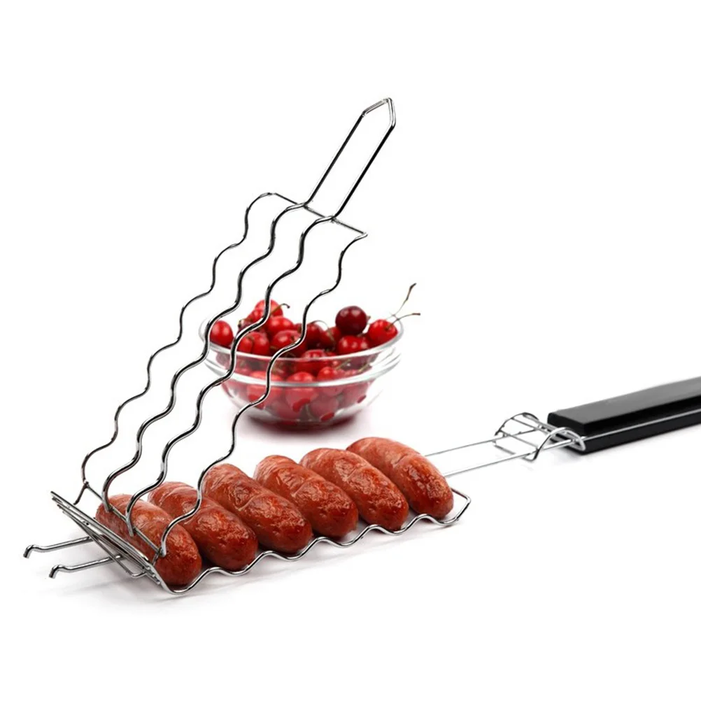 

Stainless Steel Wood Handle BBQ Grilling Basket Barbecue Tool Sausage Grill Net Fish Grilling Rack Outdoor Camping Accessories