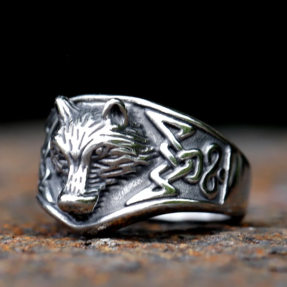 Anillo de cabeza de Lobo vikingo de acero inoxidable 316L para hombres y mujeres, joyería de animales de serpiente, Punk, Unisex, envío gratis, nueva moda, 2023