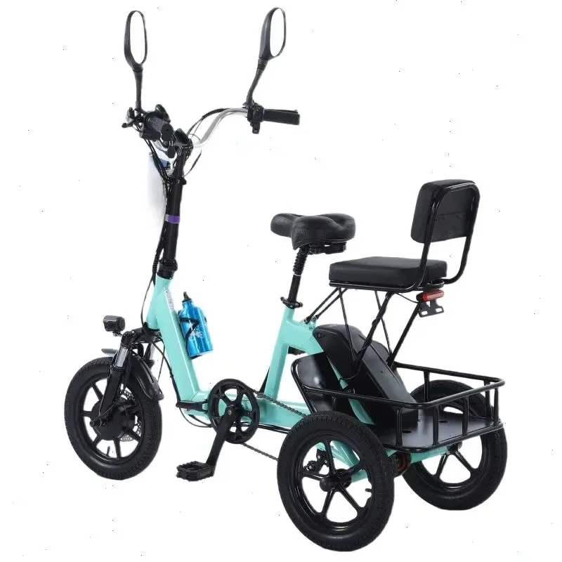 【2026】14 Inch Folding Electric Bicycle For Women Parents Child With Seat 3 Wheel Electric Tricycles Adults With Basket