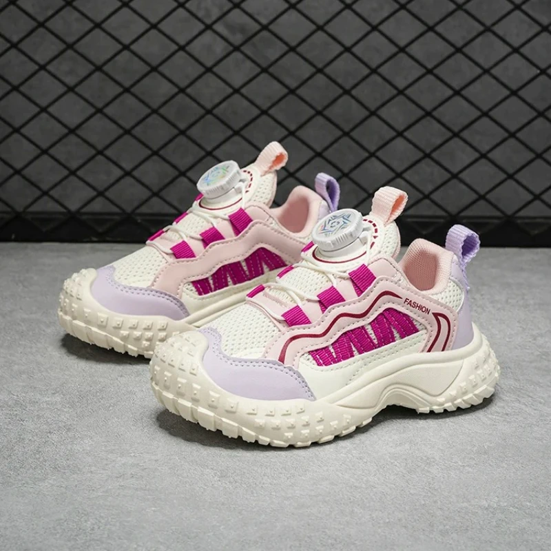 

Kids Running Shoes Rotating Button Children Sports Shoes Mesh Breathable 2026 Autumn New Boys Girls Casual Shoes Non-slip Soft