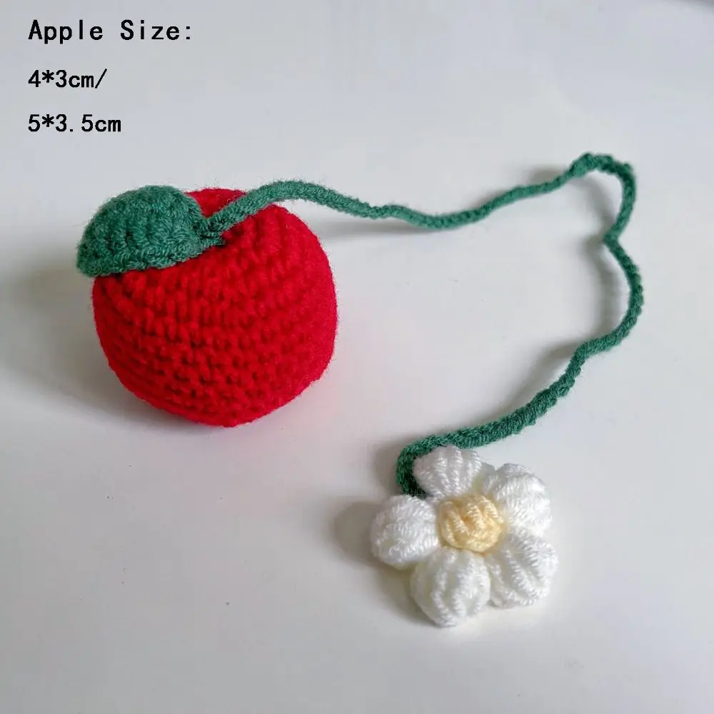 Gifts Wool Knitted Apple Pendant Pink Red Strawberry Knitted Bookmark Handmade Leaf Pendant Bookmark Handbag