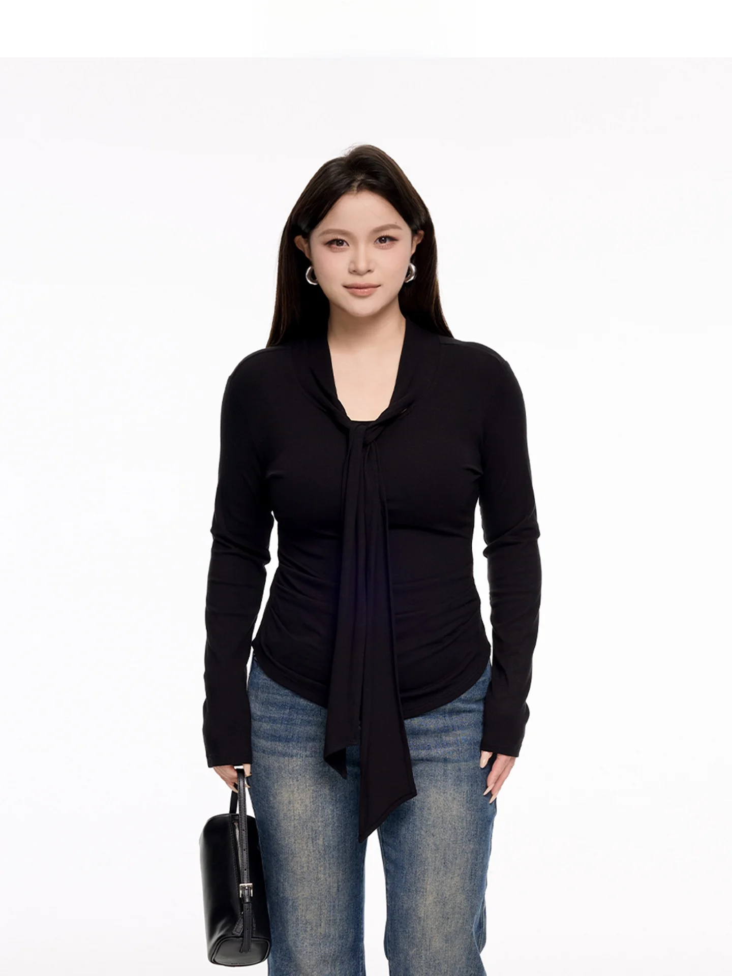 

Asourda Bla Long Sve футболка с застежкой на талии, женская повседневная футболка для путешествий, облегающая конструкция, эластичное волокно со средней талией