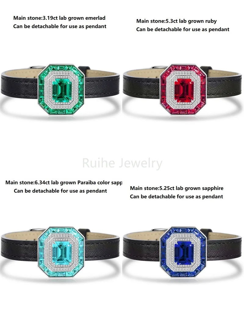 

Ruihe New Arrival Lab Grown Emerald Sapphire Ruby Paraiba Whach Band Bracelet for Women Daily Gemstones Jewelry