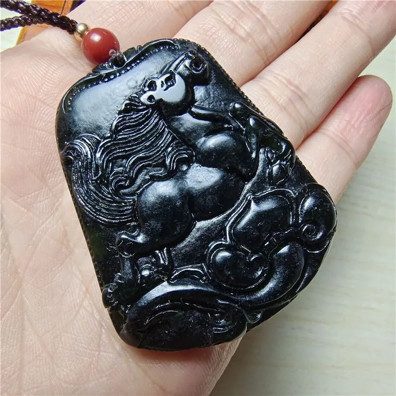 الطبيعية لانتيان الحبر اليشم الحصان قلادة الطب الملك حجر زودياك الحصان قلادة زودياك قلادة بينغ آن #6