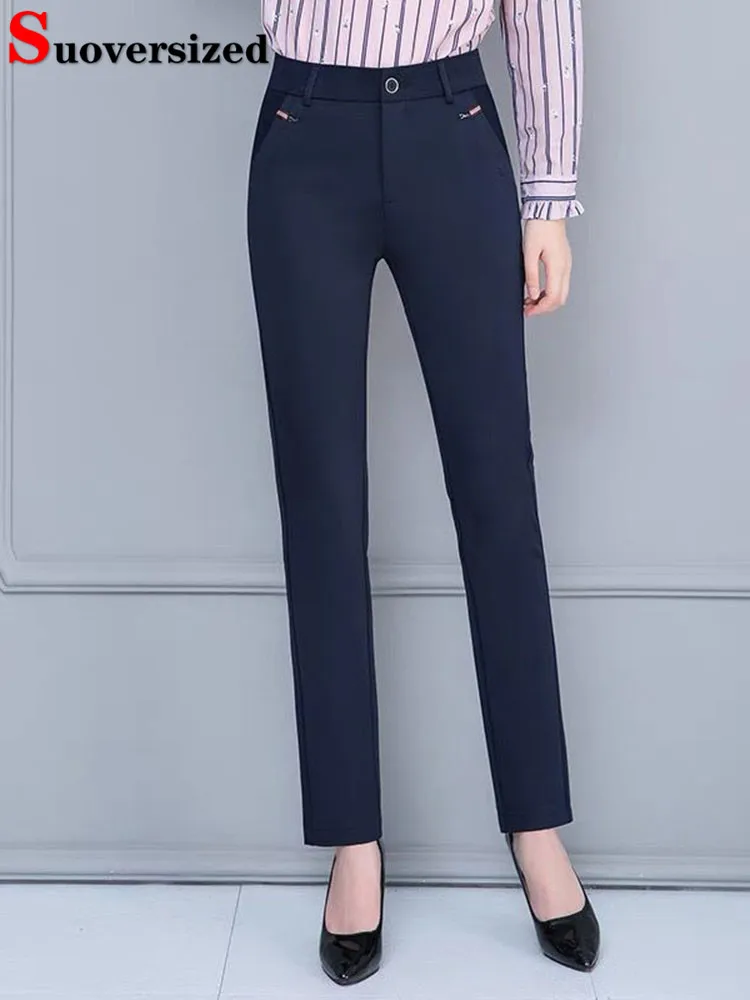 

Spring Fall High Waist Skinny Straight Pants Korean Oversize 35 Office Pantalones Mom Casual Vintage Slim Classic Black Spodnie