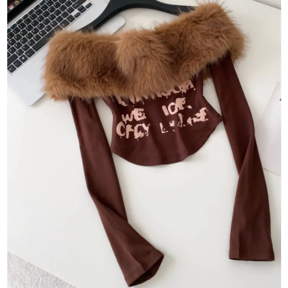 vintage Long Sleeve T-shirt slash neck Women print korean fashion Shirt Female Tops women clothing