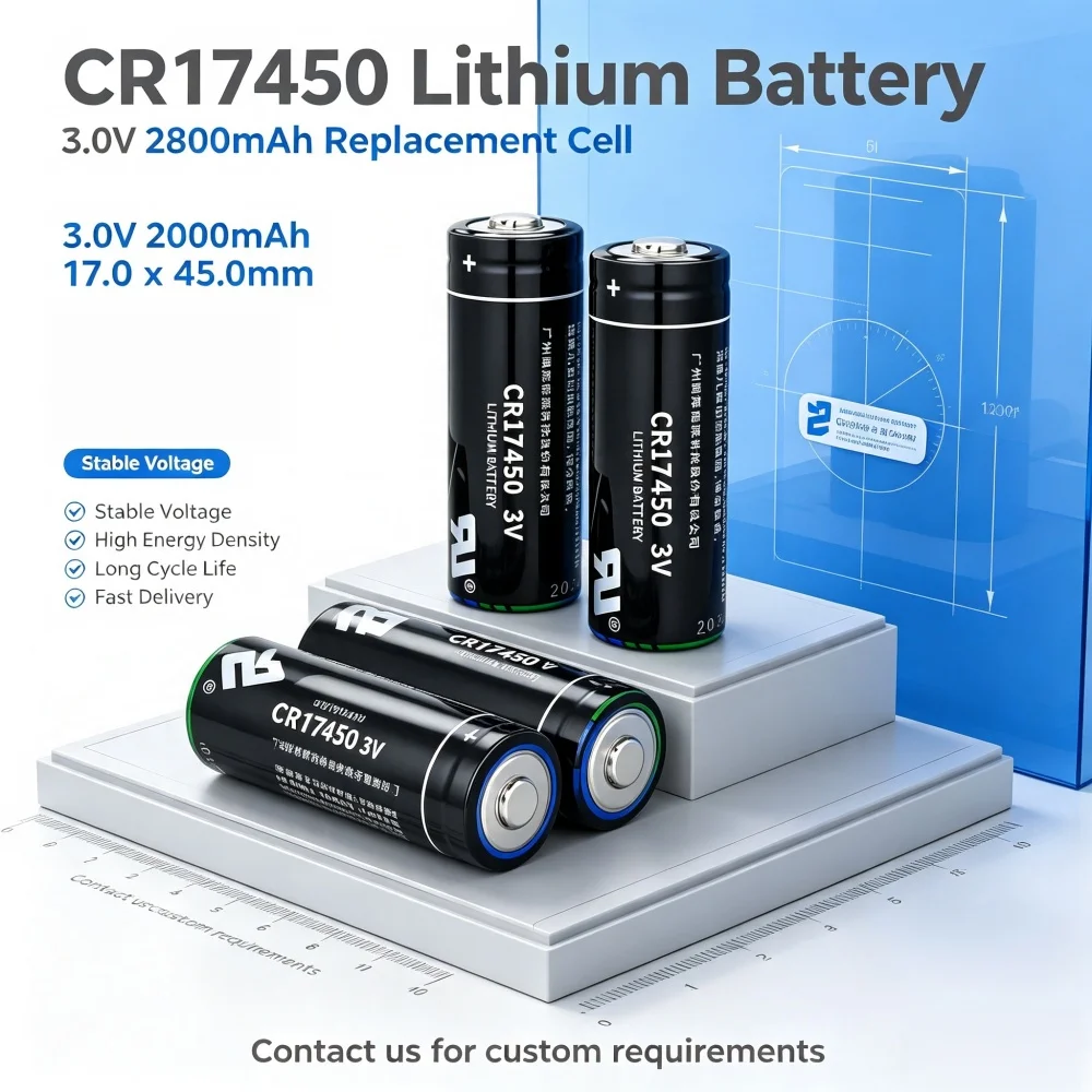3V 2500mAh CR17450 Li-MnO2 Non-Rechargeable Lithium Battery Primary Cylindrical Battery for Water Meter Smoke Detector IoT Indus