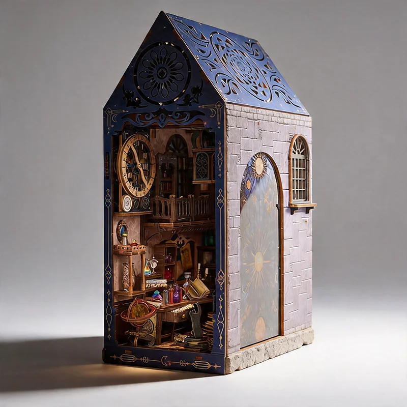 Magic Astrology Book Nook Kit Wooden DIY Wizardry Style Gift for Fantasy Lovers Home Decor