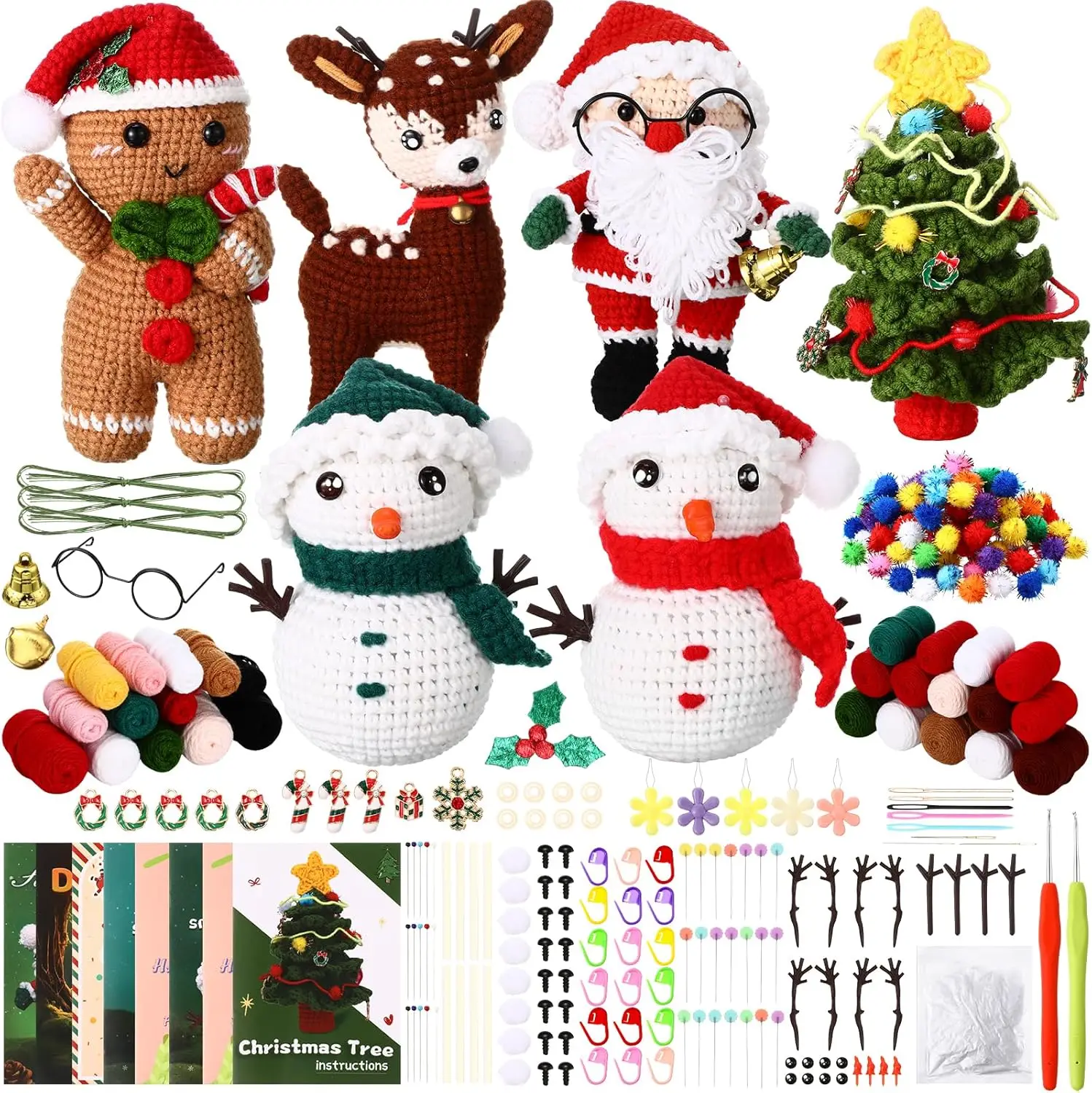

6 Pack Christmas Crochet Kit for Beginners Christmas Crochet Starters Kit for Adults with Crochet Accessories Xmas Tre