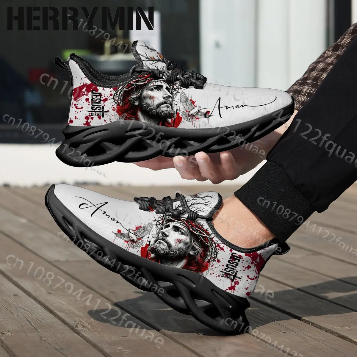 Religious Art Jesus Print Men's Wave Footwear Fashion Comfortable Youth Student Basketball Shoes Unique Graphic Printed Footwear