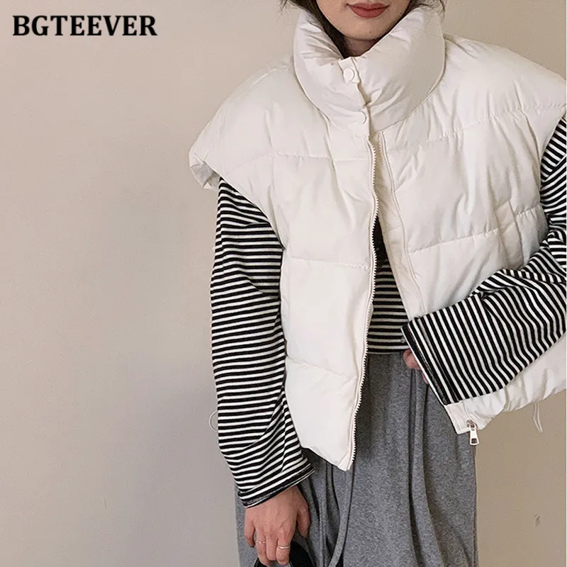 BGTEEVER Autumn Winter Thicken Warm Stand Collar Ladies Parkas Casual Loose Zipper Up Female Down Coats