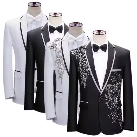 New Men Luxury Patchwork Suit Single Button Flower Jacket Fashion Singer Host Pianist Stage Performance Blazers Coats