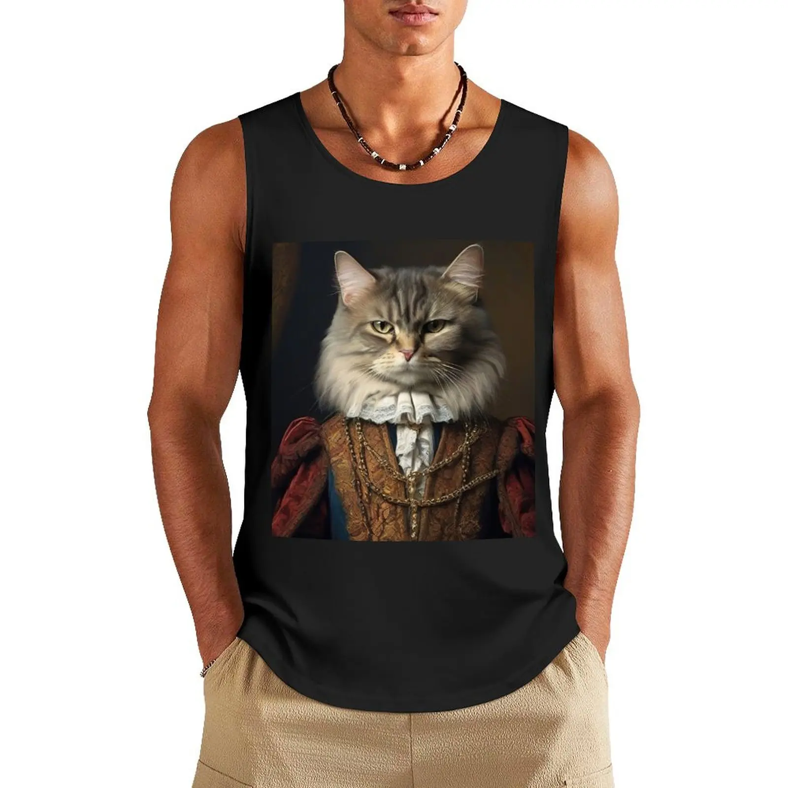 Regal Whiskers: Renaissance Aristocrat Cat Tank Top t shirt gym Sleeveless T-shirt basketball clothing