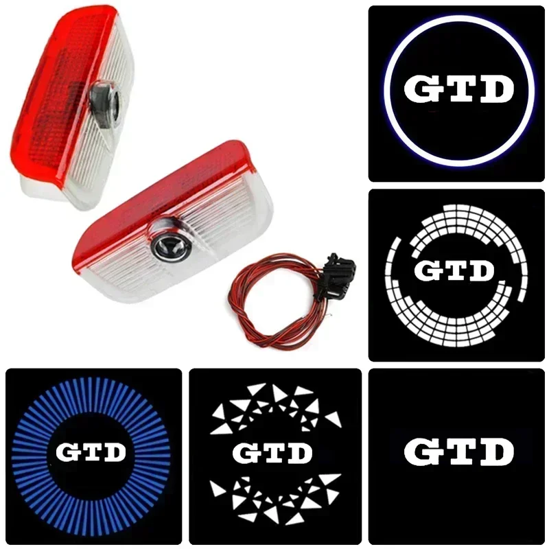2Pcs For Volkswagen GTD HD LED Ghost Shadow Logo Projector Car Door Welcome Light Decor Replacement Modification Accessories