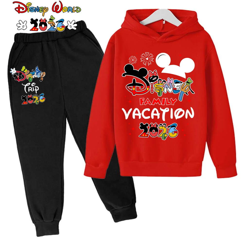 

Детская толстовка с принтом Disney Mickey Minnie Cute Fun 2026 Joy Trip для детей от 2 до 12 лет, теплая одежда для мальчиков и девочек, осенне-зимний пуловер для детей