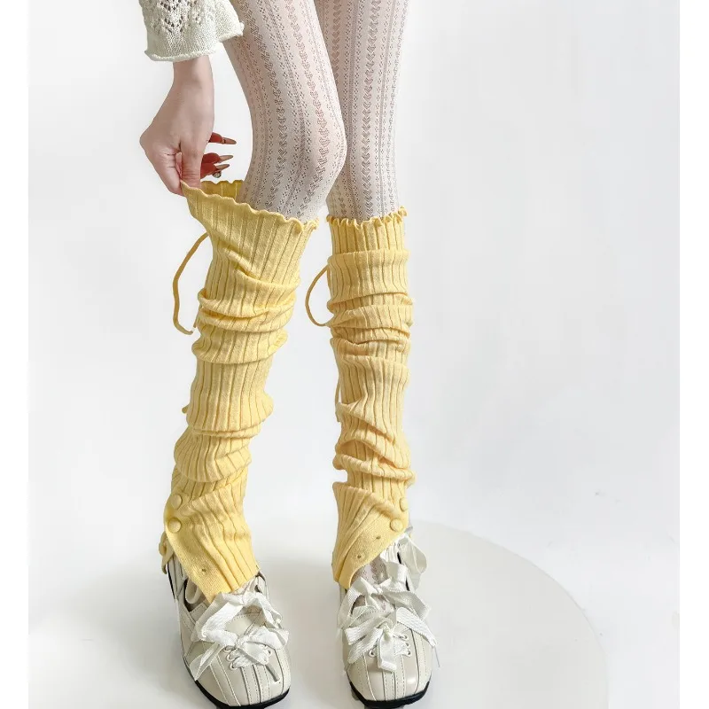 Runway Style Leg Warmers with Designer Buttons & Lace-up Wide Ribbed Stackable Socks, Fall Winter Fashion Accessories​