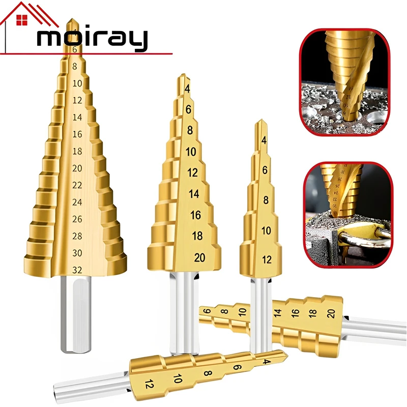 4-12 4-20 4-32 MM HSS Titanium Coated Step Drill Bit Drilling Power Tools for Metal High Speed Steel Wood Hole Cutter Cone Drill