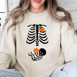 Skeleton Halloween Maternity Sweatshirt Funny Pregnancy Announcement Shirt 2024 Fall New Mom Long Sleeve Top Mommy to Be Gift