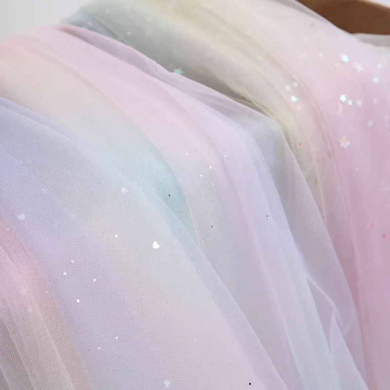 

Soft Tulle Fabric, Cute Gradient Color with Sequins Tulle Fabric for Puffy Dress and Children Dress, 150 cm Wide, by the Yard