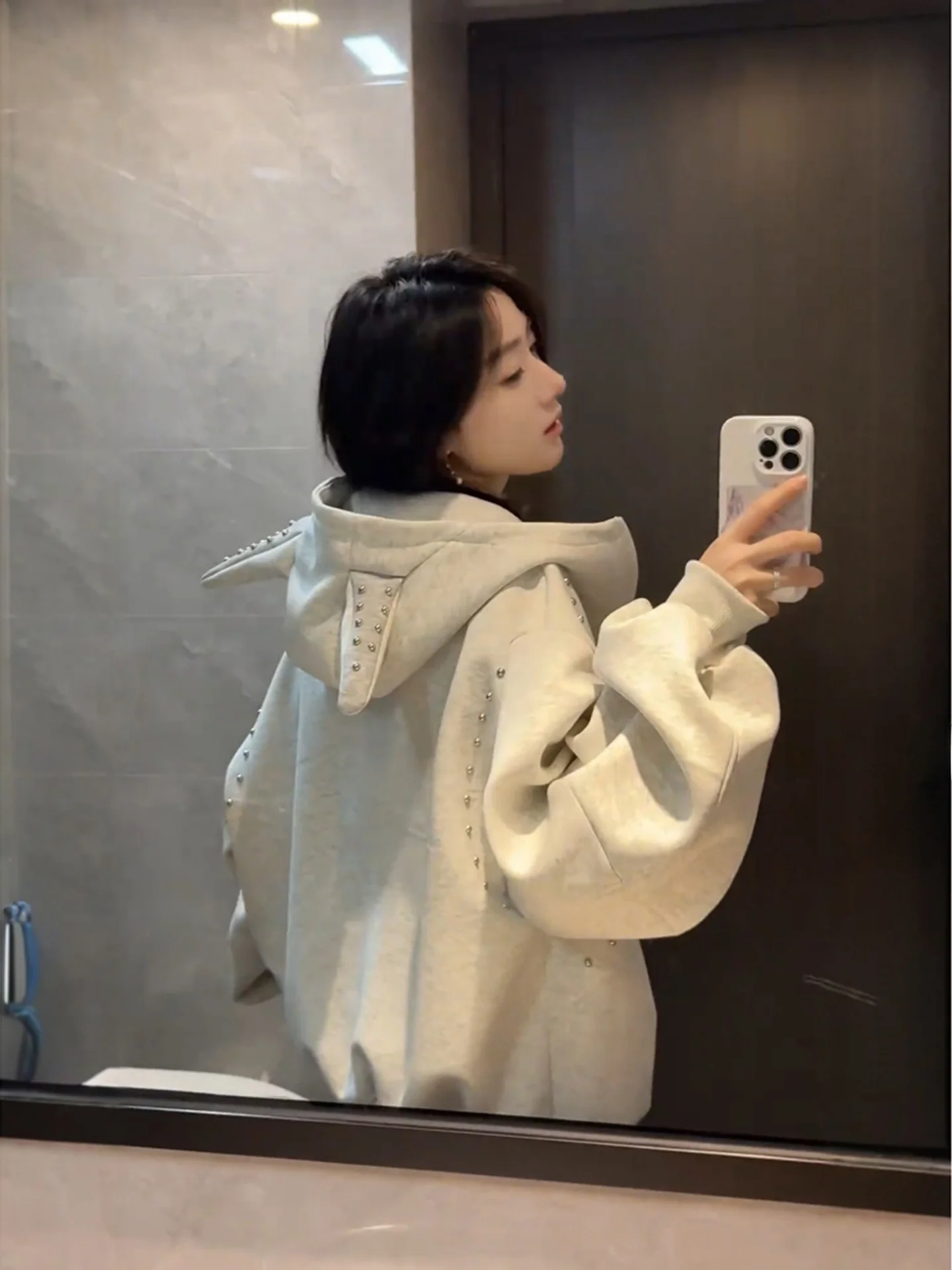 

Dobie Dog Ear Open Cardigan Hoodie Men's Heavyweight Hardwearing Casual ey Rivet Trendy Leisure Hooded Sweatirt